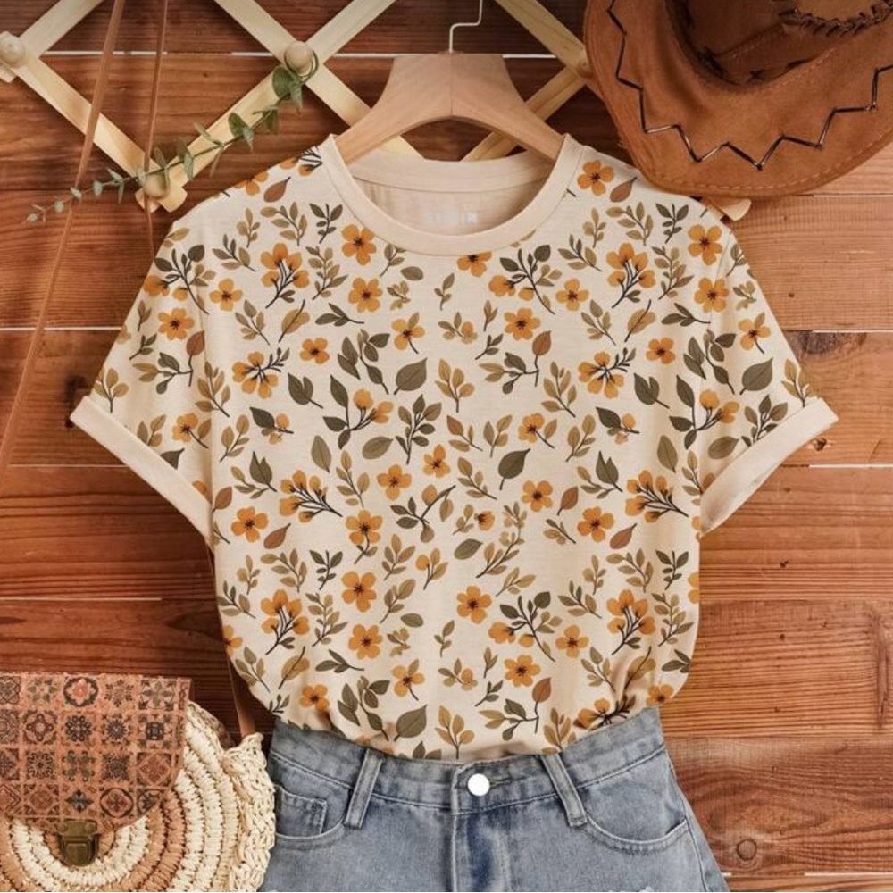 Floral Print Women's Top - Cream and Brown